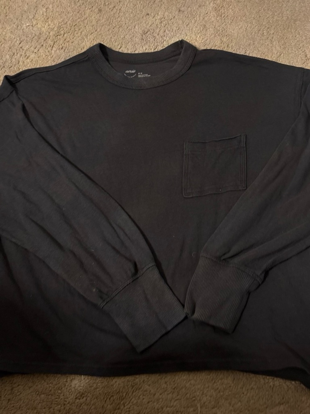 aerie Black Long-Sleeve Pocket Tee